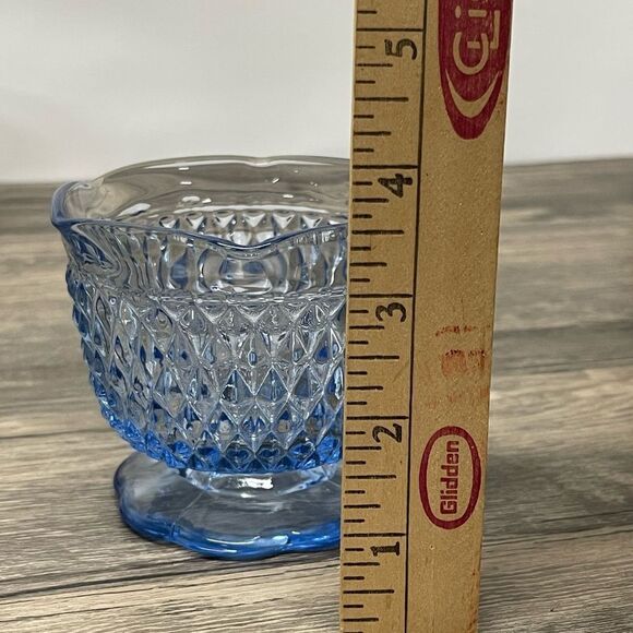 VINTAGE PALE BLUE INDIANA GLASS FOOTED OPEN SUGAR OR SMALL BOWL FLUTED DIAMOND - Picture 5 of 7